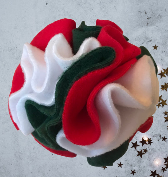 Snuffle ball - dark green, red and white